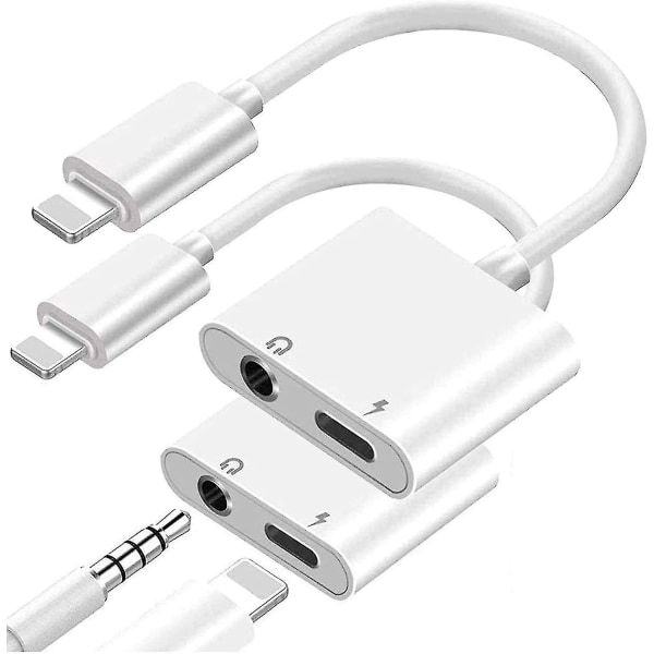 2023,[apple Mfi Certified] 2-pack Lightning till 3,5 mm hörlursuttag Adapter för Iphone, 2 i 1 laddare + Aux Audio Splitter Dongle Adapter för Iphone