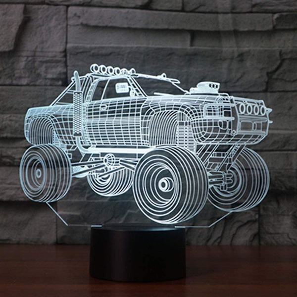 Abstrakt 3D SUV Monster Truck Optisk Illusion Nattlampa 7 Färgbyten Touch Switch USB-driven LED Halloween Skrivbordslampa för Semesterfödelsedagspresent
