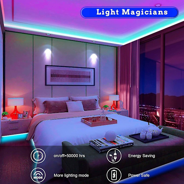 65,6 fot LED-ljusremsor, ultralånga RGB 5050 färgförändrande LED-ljusremsor kit med 44 knappar Ir fjärrkontroll LED-lampor för sovrum, kök, heminredning