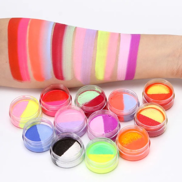 Body Art Paint Kit 24 färger Tvättbar Body Paint Kit med 2 borstar Ansiktsmålning Giftfritt vatten Aktivt ansiktsfärg Kosmetika