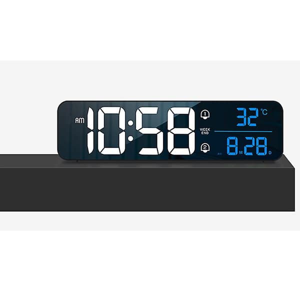 Digital LED Stor Display Väggklocka USB/Batteridriven Spegeldesign (Vit)