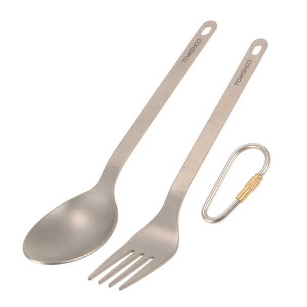 TOMSHOO Titanium bestick Middag Frok Spoon Set Bestick med karbinhake förvaringsväska för utomhuscamping hemma