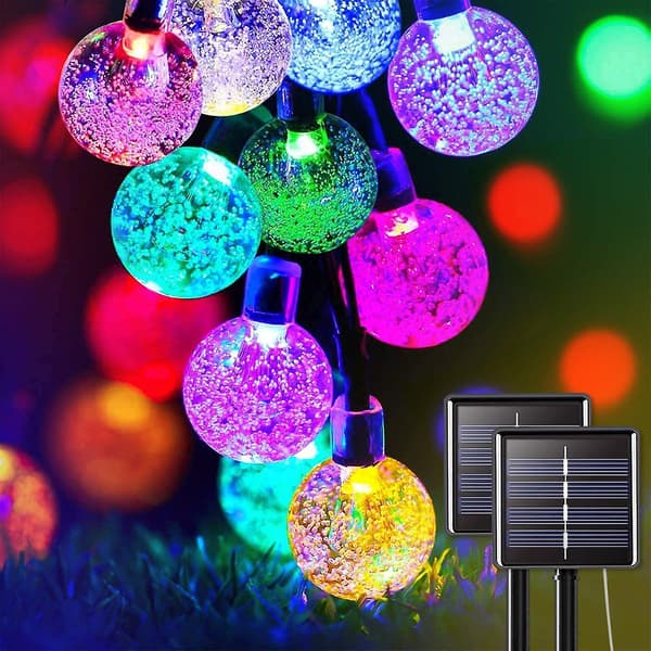 Solcellelyslenke, eventyrlys 50 LED krystallkuler IP65 vanntett, 8 dekorative moduser