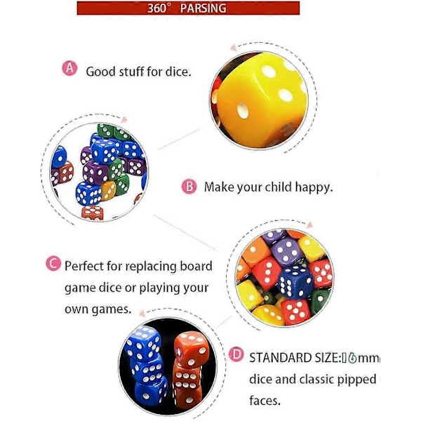 50-pack - Tärningssats 6-sidiga tärningar Spel 16mm Tärningar för brädspel & Undervisning i matematik Tärningssats Klassrumstillbehör Tärningssats RPG-tärningar