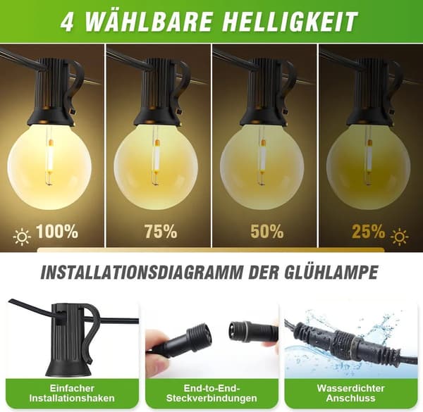 Ljusslinga 6,1M ljusslinga, 12 glödlampor, G40 ljusslinga