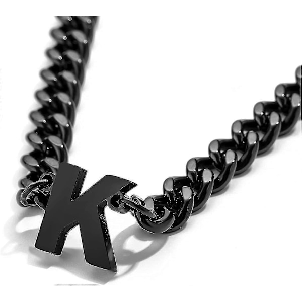 Initial A-z Kubansk Kedja Halsband För Pojkar Män Kvinnor Bokstav Hänge Rostfritt Stål 6.5mm 18+2 Tum Smyckesgåva (Svart, Y)