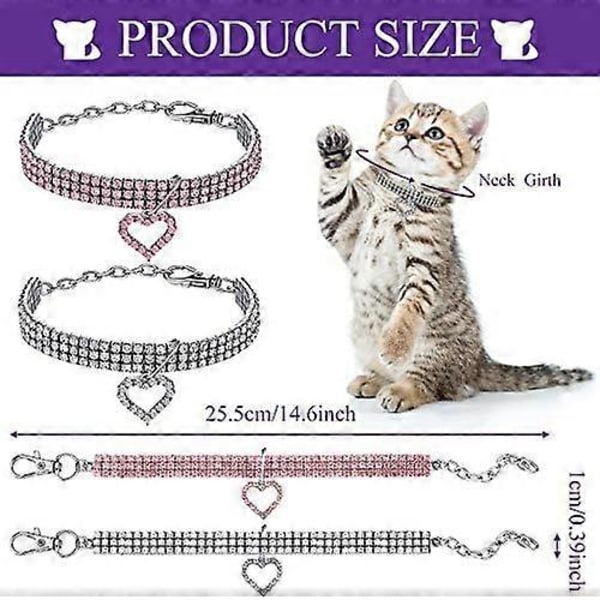 4 stycken strass kattkrage hjärta bling avtagbar kattkrage Alla hjärtans dag kattkrage mjuk sammet krage med strass kärlek hjärta justerbar