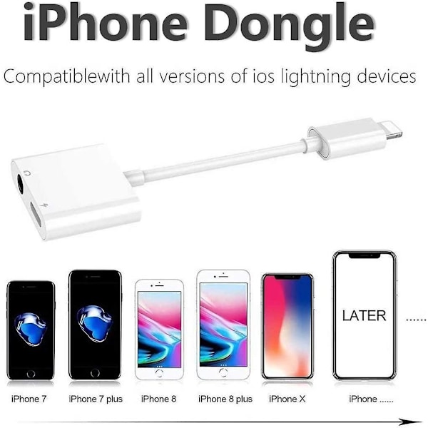 [Apple MFi-certifierad] Hörlursadapter för iPhone, 2-i-1 Lightning till 3,5 mm hörlurs- och laddningsdon Aux-ljudadapter Kompatibel med Ipho