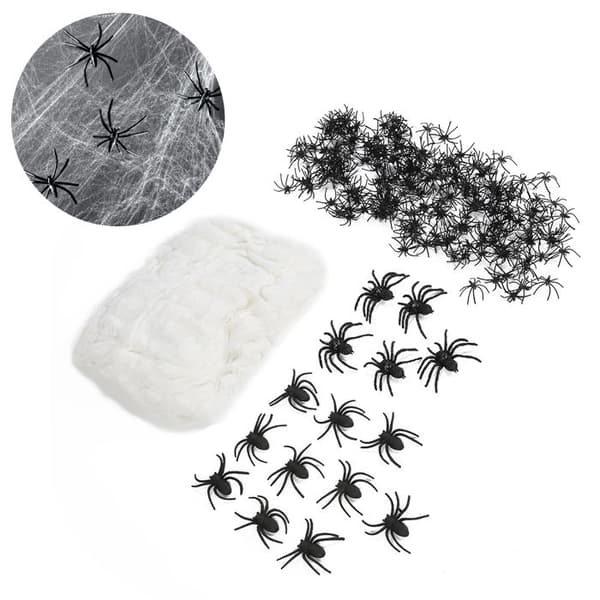 Halloween Spindelnät - INGEN - Töjbart - 215 spindlar (200 g) - Vit vit XXS