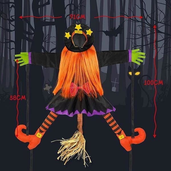 Flyvende Heks Halloween Dekoration - WINLLINEE - 100 cm - Til have - Til træstammer - Til hus - Til dør