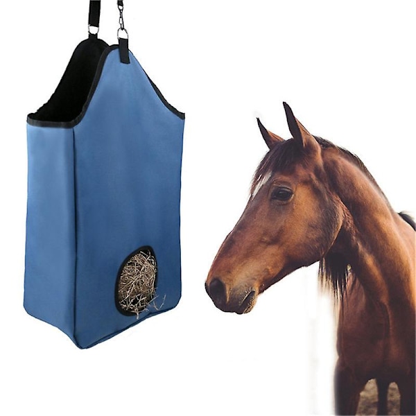 Mimigo Høypose Hester Stor Robust Hester Fôring Høypose Hester Matepose Med Metallringer For Hester Sau Ku 600d Nylon（33x18x60cm，BLÅ）