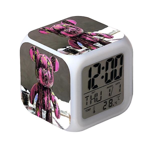 Wekity Cartoon Fluid Violent Bear Alarm Clock Led Square Clock Digital Alarm Clock Med Tid, Temperatur, Alarm, Datum