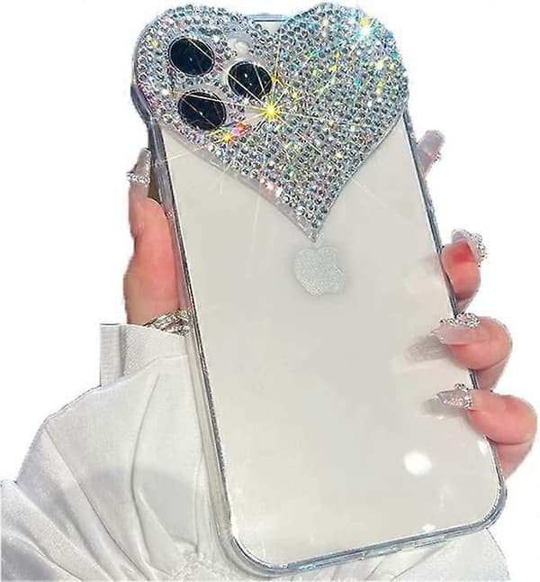 Glitterfodral för iPhone 14 Pro Max, 3D Hjärta Design, Glittrande Diamant Rhinestone, Slank Passform
