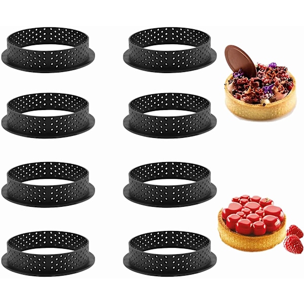 8 stk. Tart Ring Form, Mini Tart Ringe for Baking Muffin Mousse Kake Sirkel Cutter