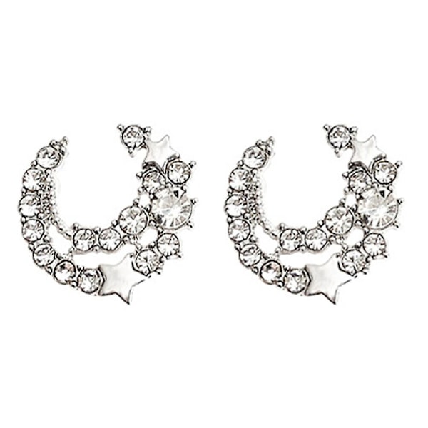 1 Pair Moon And Star Earrings Fashion Stud Earrings Shiny Earrings Jewelry for Women（1.4X1.4CM，As Shown）