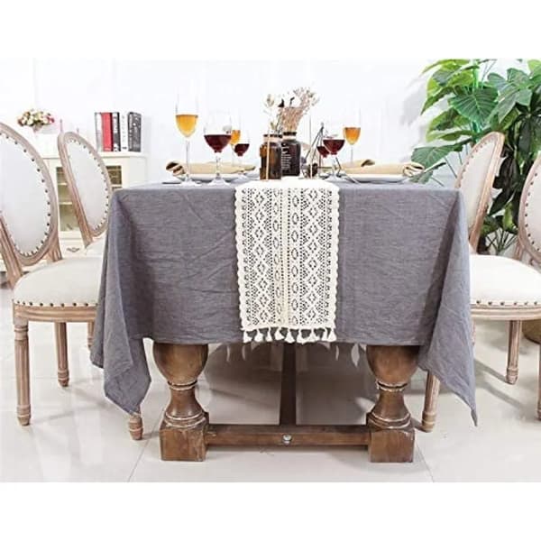 Modern Beige Bordslöpare, Rektangulär Makramé för Bondgårds- och Boho-bröllopsdekoration (24 x 180 cm)