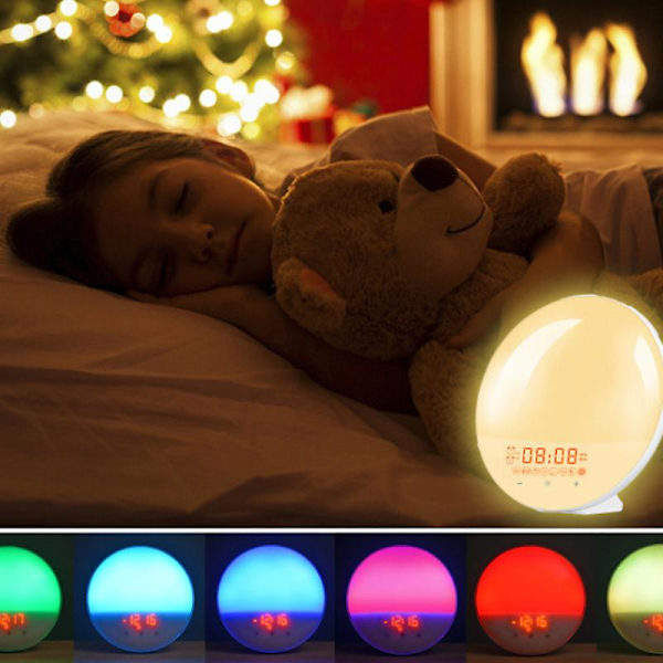 Vekkerlys soloppgang vekkerklokke tidsprojeksjon digital klokke LED nattlys syv farger