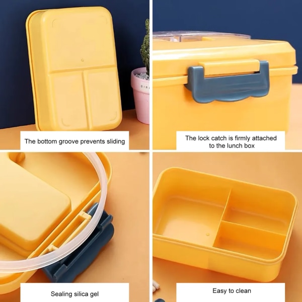 Läcksäker Lunchbox för vuxna med 3 fack Lunchbox för barn med sked och gaffel Mikrovågsugn Diskmaskin Säker BPA-fri Lunchbox med handtag