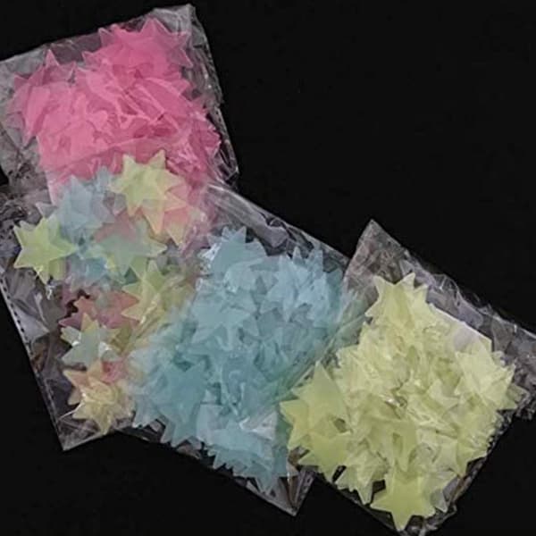 400 stk. farverige selvlysende stjerner til væggen - fluorescerende, natlysende, plastik