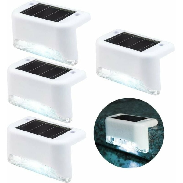 Steglampor, solcells LED-vägglampor, vattentäta trappljus för inomhus och utomhus, staketljus (paket med 4, vit)