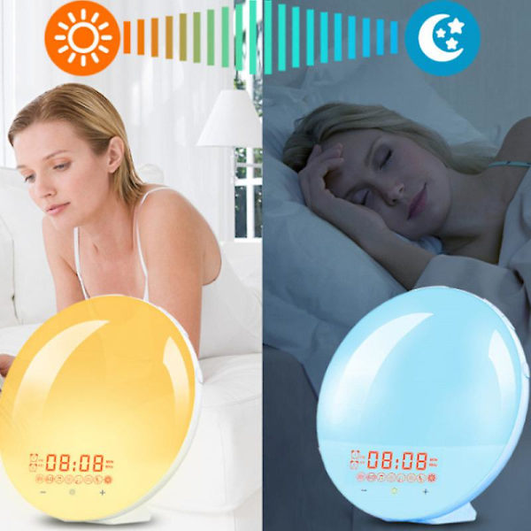 Vekkerlys soloppgang vekkerklokke tidsprojeksjon digital klokke LED nattlys syv farger