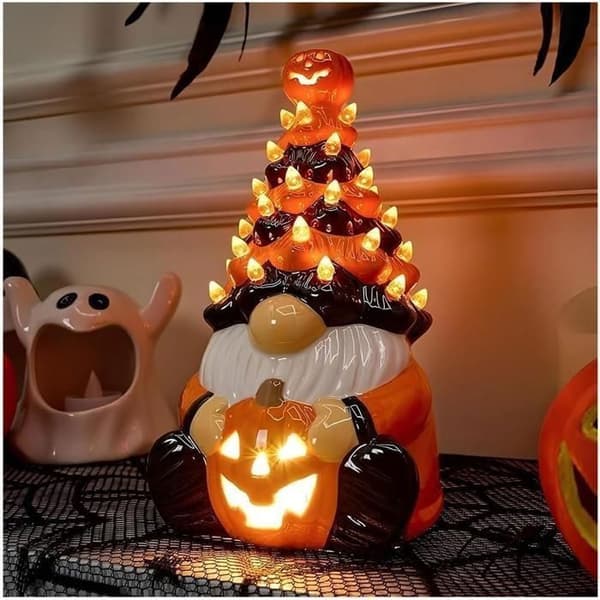 Resin Lysende Halloween-dekorasjon - WINLLINEE - Oransje - 13 x 11 x 22 cm - 1/2 stk