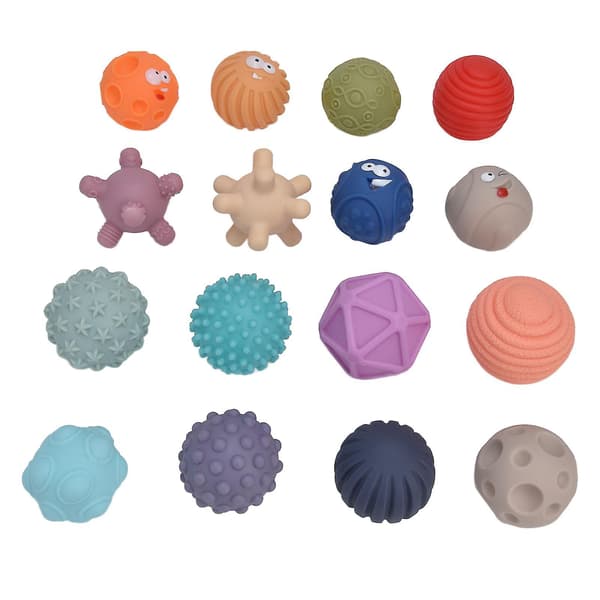 Baby Sensoriske Bolde Sæt - 16stk Bløde Teksturerede Massage Stress Relief Squeeze Bolde til Småbørn (6+ Måneder)