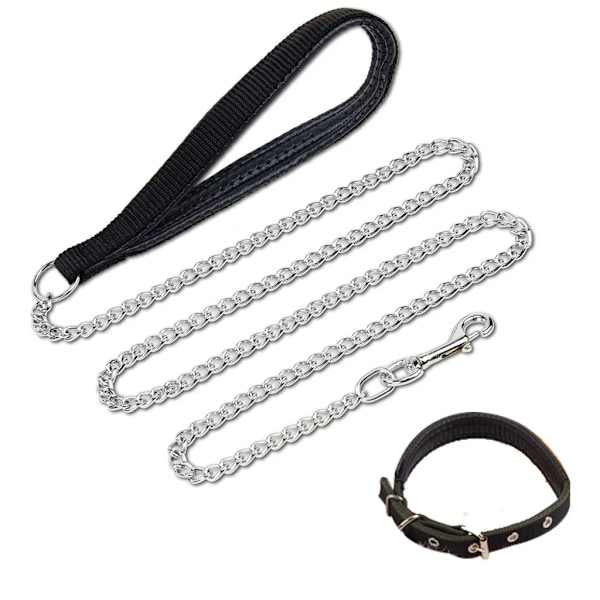 Hundkoppel Metall Hundkedja Stark Kedjekoppel Hund Tåligt Mjukt Handtag för Små Mellanstora Hundar Träning (3.0 * 120 cm svart)