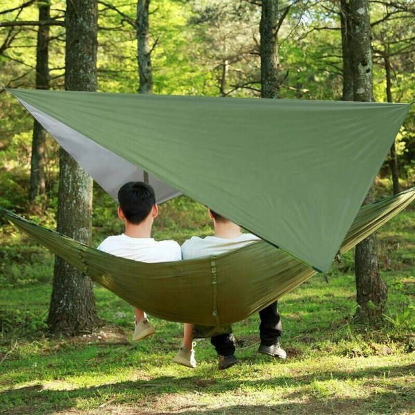GTA myggenet hængekøje sæt, med vandtæt baldakin, udendørs camping hængekøje, grå og orange myggenet + armygrøn baldakin