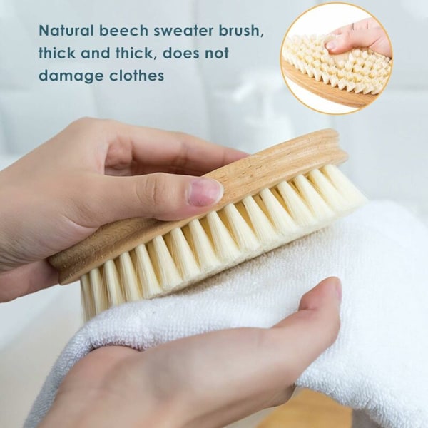 Träklädesborste med mjuk fiberull, hållbar skurhandborste Hushållsrengöringsverktyg för att tvätta kläder Skor Golv