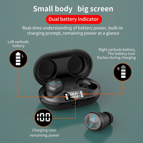 C6 Tws Trådløse Bluetooth V5.0 Hodetelefoner 9d Stereo Touch Control Støy Sport Vanntett Headset Med Led Lys Og Dual Mic Headset Headset (hvit)