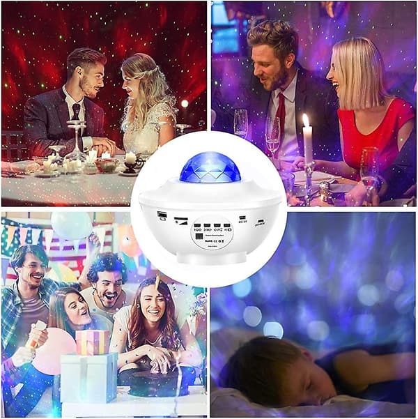 Stjerne LED-projektorlampe. Heilwiy Bluetooth-projektorlyssimulation af skyer 12 musikgave