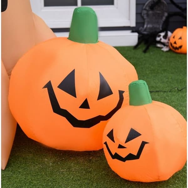 240 cm oppblåsbart lysende Halloween-spøkelsestre med 3 gresskar, spøkelse og ugle - Halloween-dekorasjon