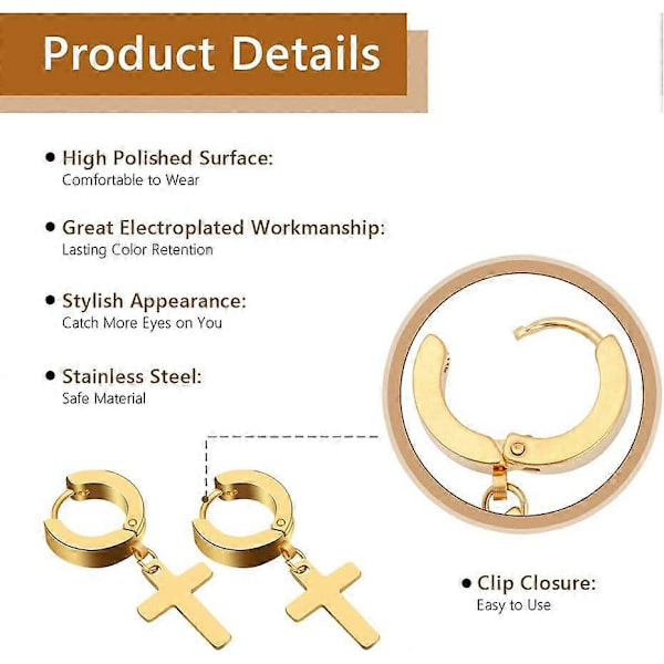 Hoopörhängen i rostfritt stål för män och kvinnor, piercingar, huggie, hypoallergena (korsörhängen, 5 par)