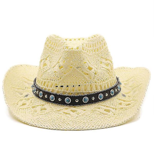 Evago Herr Halm Western Cowboyhatt Handgjord Strand Filt Solhatter Festmössa För Man Kvinna Curling Brätte Mössa Solskydd Unisex Hattar（blå）