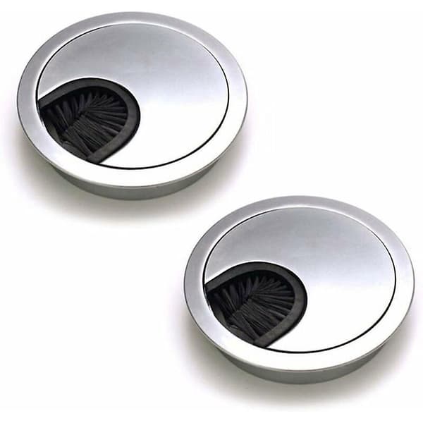 Sæt med 2 runde indbyggede kabelgennemføringer, børstet ståltrådskabeldesign, kabelopbevaring til kontorborddiameter 60 mm - Sølvperle Chrome Cisea