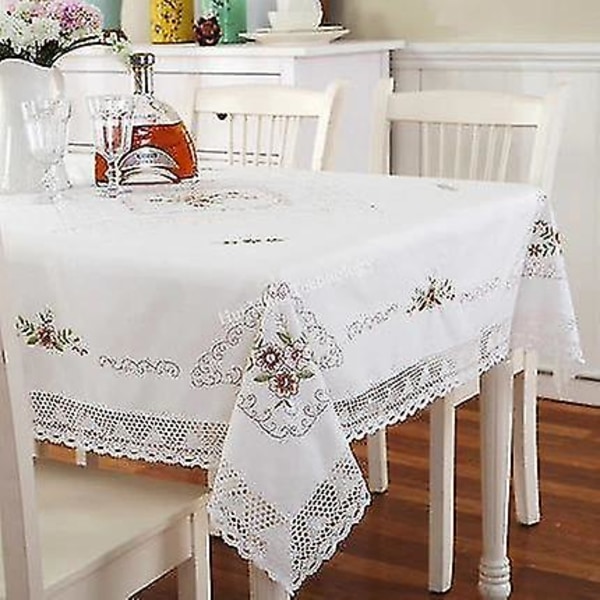 Bordsdukar broderade vita dukar bord cover bomullsgarn blomma spets kaffe  2450 | Fyndiq