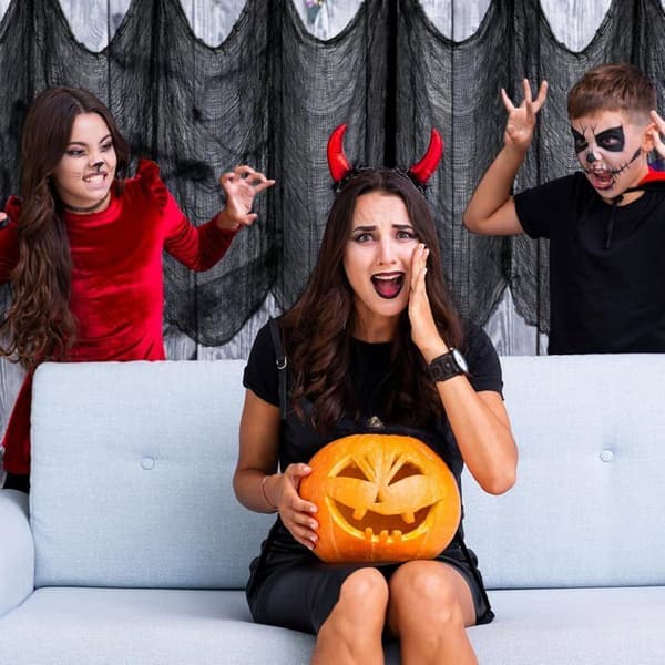 1 st läskigt tyg, svart elastisk bomull, Halloween-dekoration, för utomhus- och inomhusfester.