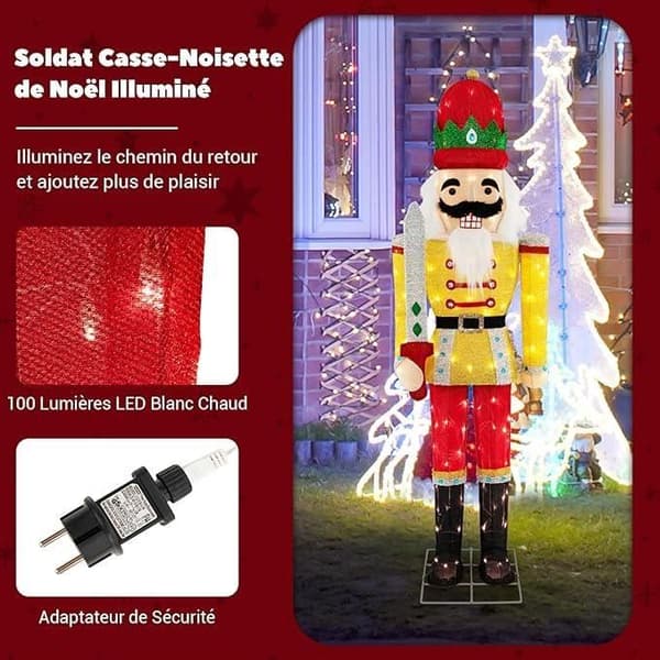 GOPLUS Lysende Jule Soldatdekorasjon, 166 cm Figur med Metallbase, 100 Varmhvite LED-lys hvit XXS