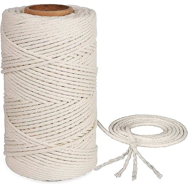 1 mm bomullsrep (Off White), 100 meter handvävd fin bomullstråd för konst, DIY-hantverk, handgjorda prydnadsföremål och prydnadsföremål