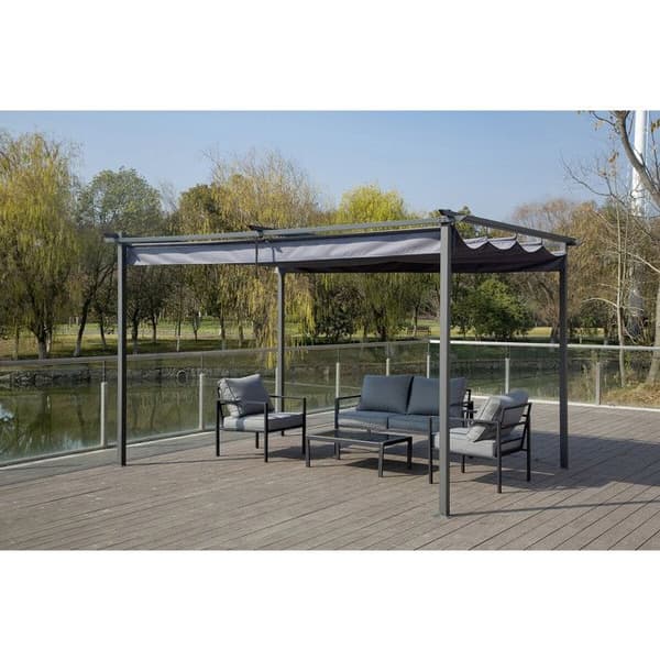 Metallpergola med infällbart tak - 3 x 4 m - Grå antracit