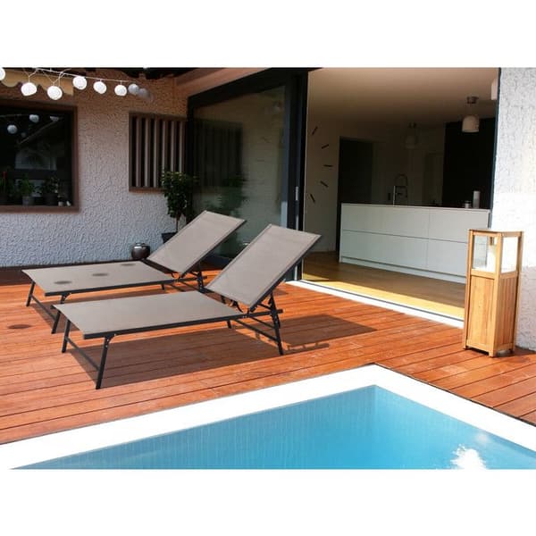 Set med 2 solstolar i metall "Sublima" - 180 x 54 x 104 cm - Taupe Mol