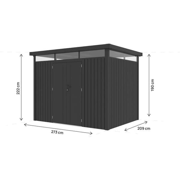 Premium metallträdgårdsskjul med platt tak och dubbeldörr "Lexinton" - 6,76 m² - Grå Grå