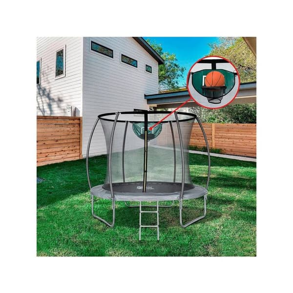 Trampolin prestige "hoppr" 2,44 m och basketkorg Grå