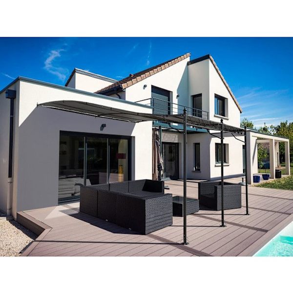 Metallpergola med väggmontering - 3 x 4 m - Grå Grå