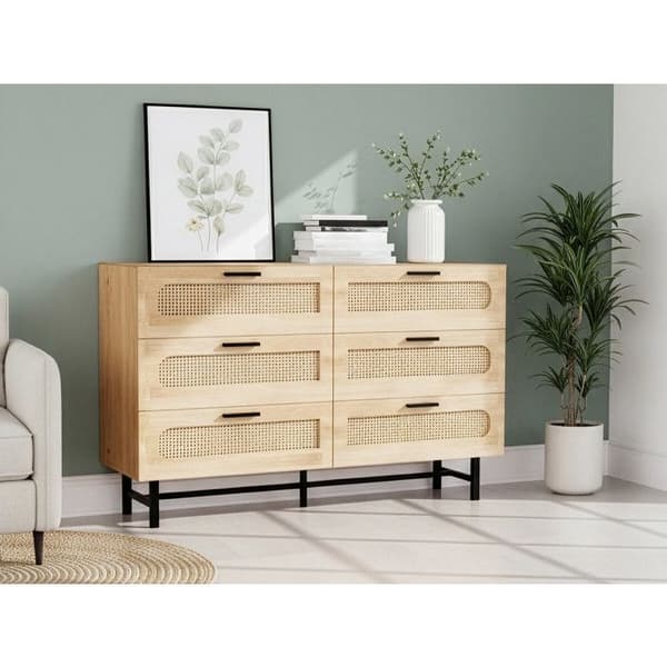 Puu- ja punontakommode "Harrison" - 120 x 40 x 75 cm - Beige