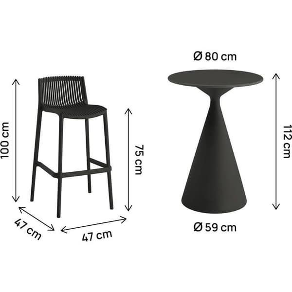 Højstole og bord til havebistro "Néora" - 2 pladser - Sort svart