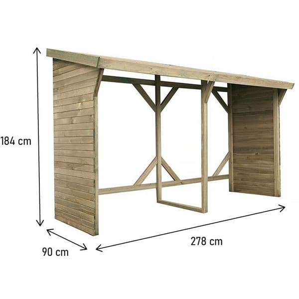 Vedförråd - 2,5 m² - 2,78 x 0,90 x 1,85 m - 5 Ster