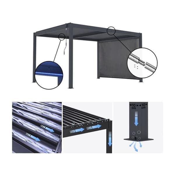 Bioklimatisk pergola med LED og aluminiumsgardin "Windsor premium" - 3 x 4 m - Grå Grå