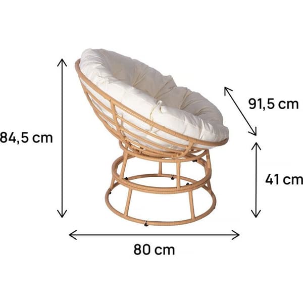 Papasan-tuoli - Bali - sisä-/ulkokäyttöön - Ø91 cm - beige tyyny beige